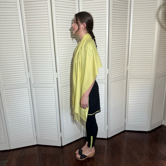 Women's Chartreuse Pashmina or Wrap - Lightweight Warmth & Funky Fringe Finish - Picture 7 of 12